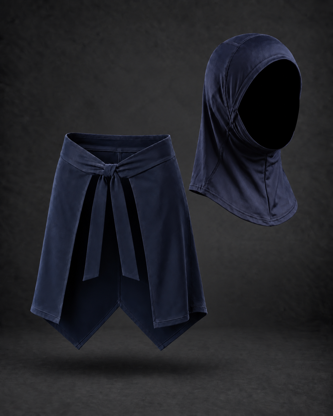 Hip cover and Performance Hijab shown in Dark Navy.